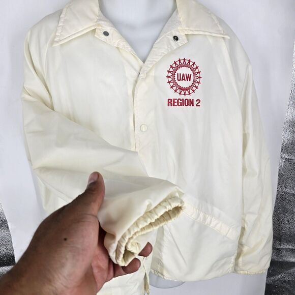 Vintage King Louie Jacket Mens XL White UAW Region 2 Union Snap Front Made USA - Picture 6 of 8